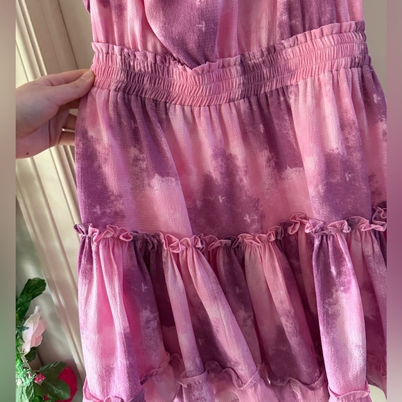 BUDDY LOVE One Shoulder Dress Pink Purple Tie Dye Ruffled Boutique Mini Dress M - Picture 4 of 6